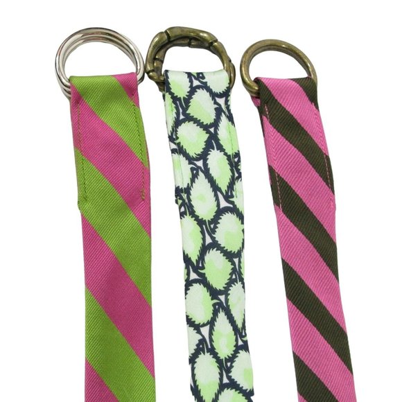 J CREW Size S/M 100% Silk & Cotton Belts Leaf Green Pink Stripes Lot of 3 - Picture 2 of 3